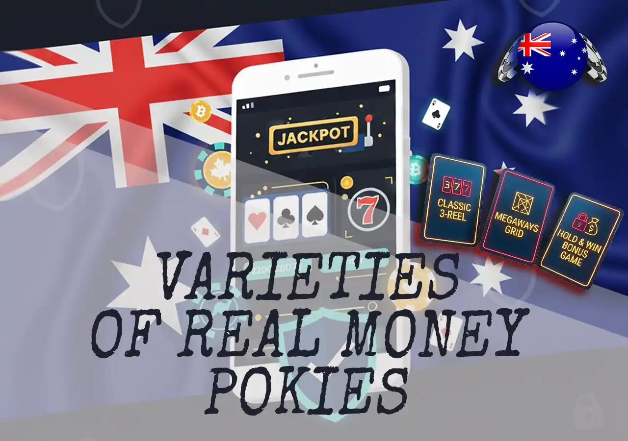 Popular varieties of real money online pokies including progressive jackpots.